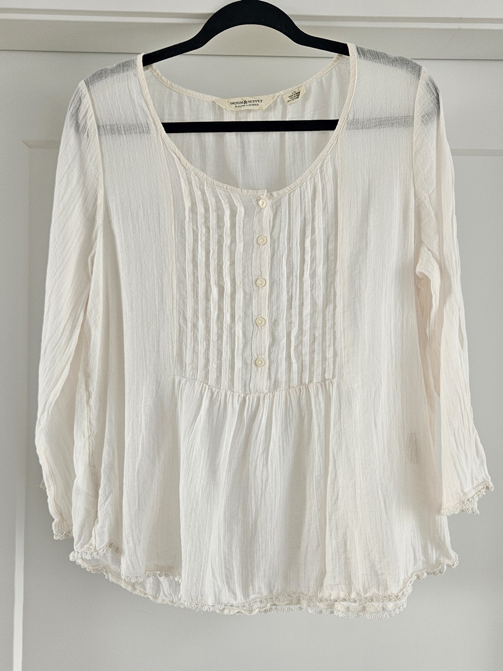 Denim & Supply Ralph Lauren Cream Pintuck Peasant Blouse Sz Large